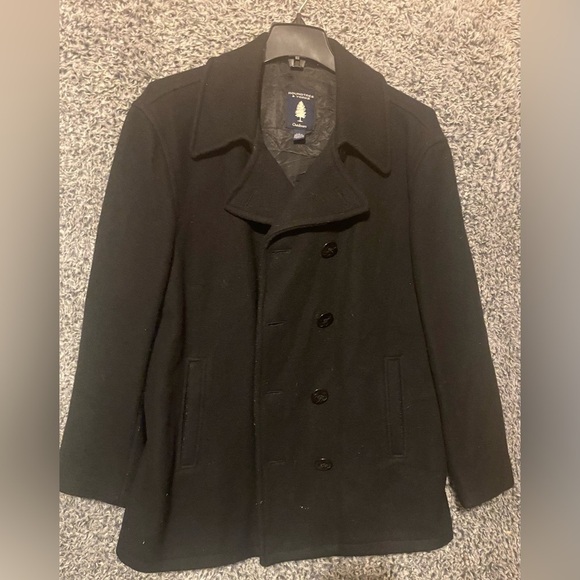 VTG Roundtree & Yorke Men's Large Black Overcoat Mid-Length Jacket Outdoor - Picture 1 of 9